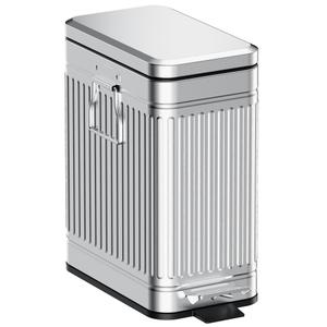 Small Trash Can with Lid Soft Close-10L/2.6 Gal Stainless Steel Outdoor Dog Poop Garbage Can-Metal Waste Bins with Pedal for Bathroom Bedroom Office-Silver