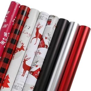 LaRibbons Christmas Wrapping Paper Rolls, 30Inch × 10Feet, 8 Rolls: 200 sq.ft.ttl, Classic Reindeer/Snowflake/Plaid/Truck and Matte Solid Color Gift Wrap Bundle for Christmas, Holiday, Season Party