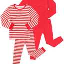 JunNeng Bamboo Viscose Pajamas for Toddler 4 Piece Baby Boys & Girls Snug Fit Long Sleeve Striped PJs Sleepwear, 3-4T