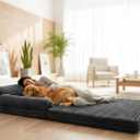 Foldable Human Dog Bed Large Dog Beds for Adult Orthopedic Memory Foam Washable XL Big Couch Beds Waterproof Liner (Dark Grey, 79"x44"x12")