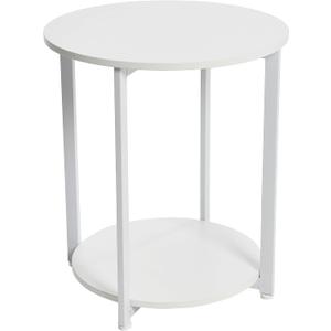 Household Essentials Jamestown Round Side End Table with Storage Shelf Scandinavian White and White Metal