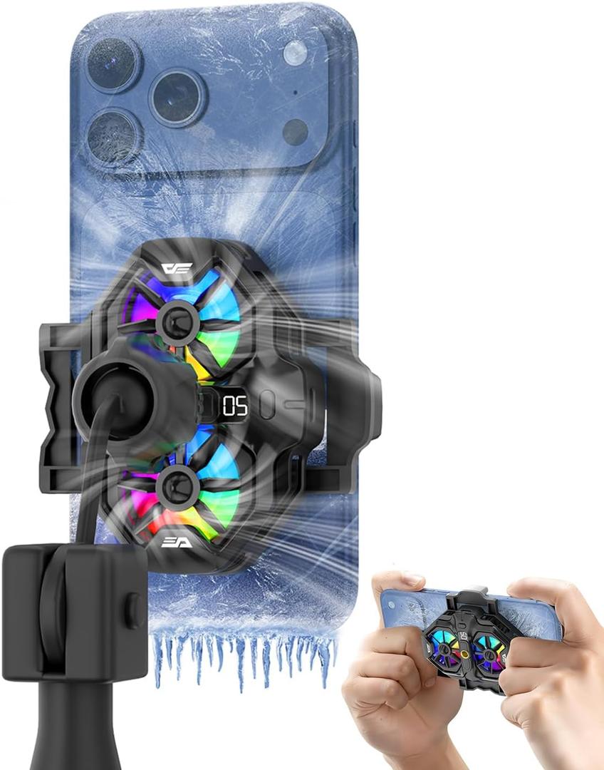 darkFlash Dual Core Phone Cooler with Clip, Cell Phone Fan with Screw, Phone Cooling Fan for Gaming and Live Streaming, Phone Radiator with RGB Light, Compatible with iPhone/Samsung/Android (DK-GS)