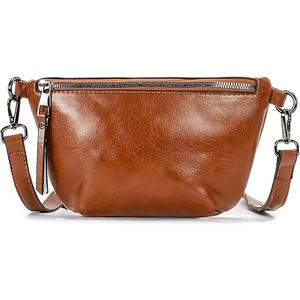 Slim Sling Bag for Women Fashion Shoulder Crossbody Purse Fanny Pack PU Leather Causal Chest Bum Bag Handbag, Brown, One Size