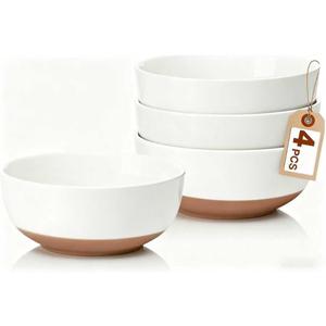White Large Ceramic Bowls Set of 4, 30 Ounce Cereal Bowls, Soup Bowls Set for Kitchen, Salad Oatmeal Bowls, Serving Bowls for Nut, Pasta, Soup, Ramen, Fruit, Dishwasher & Microwave Safe (White)