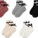 Gwenvenni Girls Socks Big Little Kids Cotton Ankle Sock Low Cut Toddler (1-2T, Bow 5 Pairs)