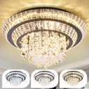 COCOSTAR Black Elegant LED Crystal Raindrop Ceiling Light, 18" Modern Flush Mount Chandelier Light Fixture with Remote Control, 3CCT Dimmable, for Living Room Kitchen Island Bedroom Entryway Foyer