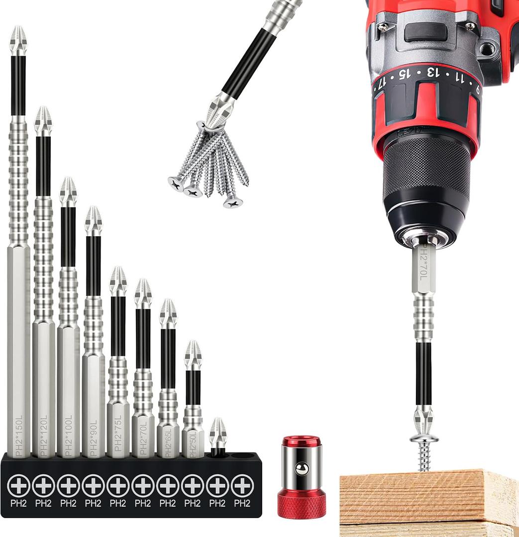 2 x High-Magnetic Screwdriver Drill Bit Set, 9pcs Upgrade S2 Alloy Steel Bits, K5 Impact Resistant Non Slip Bit, Precision Magnetic Bits for DIY/Pro Use