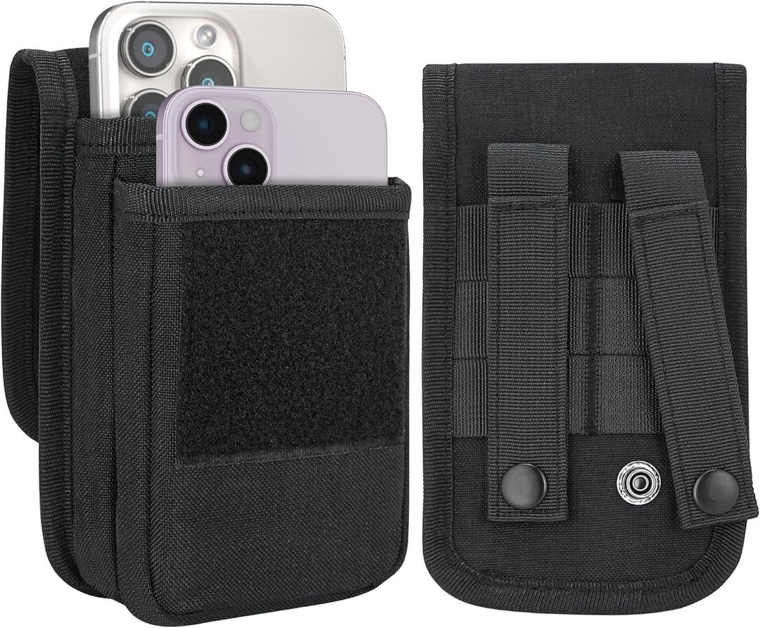 Urvoix Dual Phone Case for Two Phones, Dual Cell Phone Holster, Phone Pouch for Men Belt, Tactical Military Waist Bag for iPhone 17 Pro Max, 16 Pro Max, 15/14/13/12 Pro Max, Black