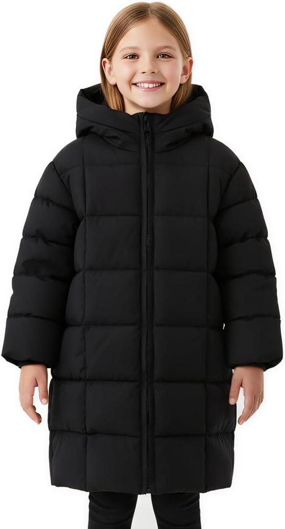 Girl Winter Coat - Kids Toddler Quilted Puffer Long Warm Jackets with Hood and Two Pockets, 6-7 years