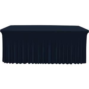 Babenest 1Pack 6FT Navy Blue Spandex Table Skirt for Rectangle Tables, Wrinkle Resistant RufflesTable Cover for Trade Show, Parties, Birthday, Wedding, Banquets