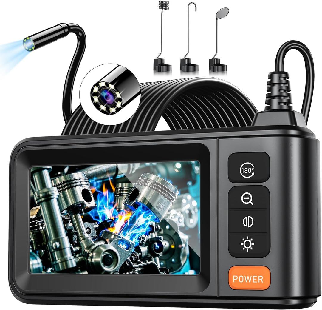 SKYBASIC Borescope Endoscope Camera with Light, 4.3" Screen HD Sewer Camera Waterproof Snake Hold Borescope Inspection Mechanic Tools with 8 LED Lights, 16.5FT Semi-Rigid Cable, Gadgets for Men, Black