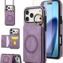 Compatible with iPhone 17 Pro Max 6.9 inch Wallet Case Screen Protector Crossbody Shoulder Strap Ring Buckle Stand Magnetic Car Mount Phone Cover for i Phone17 17Pro i17 ProMax 17ProMax Women Purple