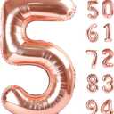 Rose Gold 5 Balloon, Number Balloons 40 Inch, 5th Birthday Balloon Decorations, Rose Gold Party Supplies, 5 Number Balloons, Number 5 Balloon