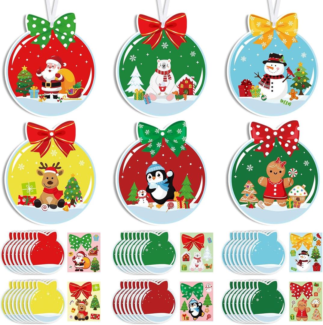 Dunzoom 48 Pcs Christmas Crafts Kits for Kids Christmas Snow Wonderland Ornament Crafts DIY Wonderland Ornament Kit Make Your Own Wonderland Craft Stickers for Holiday Xmas Classroom Party Favors