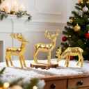 Lulu Home 3 PCS Christmas Tabletop Decorations, Resin Golden Reindeer Family Figurines with Diverse Postures, Xmas Holiday Winter Centerpieces Ornaments for Mantel Shelf Sill Decor(Peer)