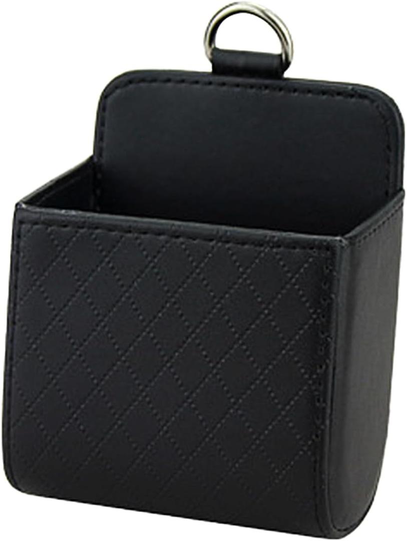 Car Vent Storage Bag, PU Leather Automotive Dashboard Organizer Pocket with Hook, Portable Vehicle Hanging Storage Pouch for Key, Coin, Cell Phone, Sunglasses (Black)