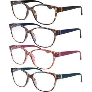 Pair of 4 High Magnification Power Womens Reading Glasses - Cat Eye Readers 4.00-6.00 (4 Pack - Black, Pink, Navy Blue, Teal)