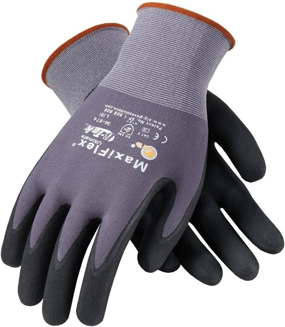 MaxiFlex 34-874 Gloves Seamless Knit Nylon Gloves with Nitrile Coated Micro-Foam Include Grip on Palm and Fingers, L