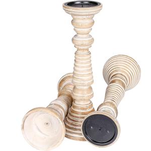 The Wooden Town Set  Wooden Pillar Candle Holders – 16", 14"" Tall Farmhouse White Wash Candle Holder Stand for Table, Mantel & Home Décor