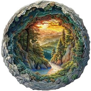 Jollitot Wooden Puzzles, 3D Cave Forest Puzzle 100 Pieces, Unique Animal Shaped Wood Challenging Jigsaw Puzzles Gifts for Adults, 8.5x8.5in