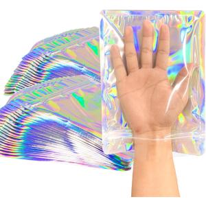 Holographic Bags 100pcs Mylar Bags 5x7 inches Resealable Bag with Party Favor Bag Coffee Storage for Small Business