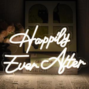 Happily Ever After Neon Sign for Wall Decor, Wedding Neon Lights Sign Dimmable USB Powered LED Sign for Bedroom Home Bar Wall Decor Anniversary Valentine's Celebrations Wedding Party
