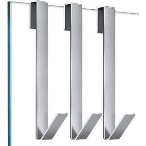 Shower Door Hooks 10 in, Shower Hooks for Towels, Heavy Duty Drilling-Free Extended Towel Hooks for Bathroom Frameless Glass Door, Over The Door Towel Hooks 3 Packs Silver
