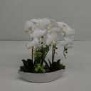Briful Orchid Artificial Flowers 18in White Fake Orchid Silk Flowers with Ceramic Pot Faux Orchid Arrangement for Home Office Room Coffee Table Centerpiece Modern Decoration