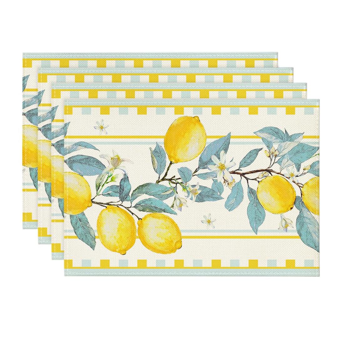 Artoid Mode sage Lemon Branches Summer Placemats Set of 4, 12x18 Inch Seasonal Holiday Table Mats for Party Kitchen Dining Decoration