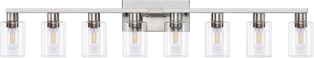 8 Light Bathroom Vanity Light Brushed Nickel Bathroom Light Fixtures 8-Light Vanity Lights for Bathrrom Lights Fixtures Over Mirror Large Wall Sconce with Clear Glass Shade