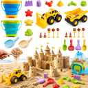 30PCS Beach Toys for Kids Ages 3-10, All-in-One Sand Toys Set with 2 Collapsible Buckets, Shovels, Trucks & Molds, Keep Kids Busy for Hours - Easy to Carry for Beach Travel Sandbox Play