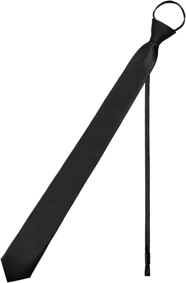 Skinny Ties for Men Pre-tied Adjustable Men's Ties, Solid Color Men's Neckties for Business Wedding Casual Graduation (Black)