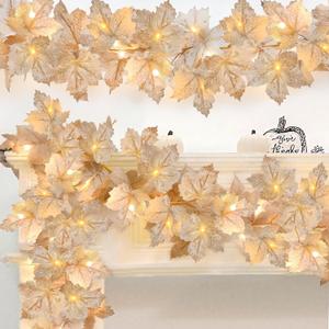 3 Pack Fall Decor - Fall Garland with Lights Fall Decorations for Home, Total 20Ft 60LED Thick Lighted Maples Leafed Autumn Garland Wedding Harvest Fireplace Party Christmas Thanksgiving Decorations