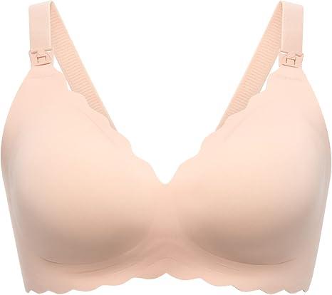 Momcozy Nursing Bras for Breastfeeding, Seamless Pregnancy Maternity Bra Wireless Classic Jelly Strip Support Nursing Bra, 3XL, Color: Oyster Pink