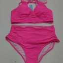 Yonique Women Plus Size High Waisted Bikini Sets Two Piece Swimsuits Tummy Control Bathing Suit Bandeau Swimwear (Pink, 12W)