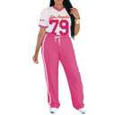 PINSV 2 Piece Sets for Women Summer Casual Outfits Jersey Shirts and High Waisted Pants Sets Rose Red M (M)