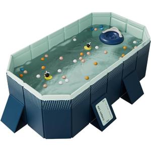 8FT Foldable Non-Inflatable Kids' and Adults' Outdoor Swimming Pool - Hard Plastic Shell, Kid SnapSet Pool for Backyard Dog Pools (7FT(81''x55''x21''), Dark Blue)
