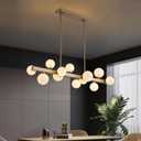 12 Lights Modern Gold Chandelier, L43.3 Linear Frosted Glass Globe Pendant Light, Mid Century Hanging Lighting Fixture for Kitchen Island, Dining Room, Living Room