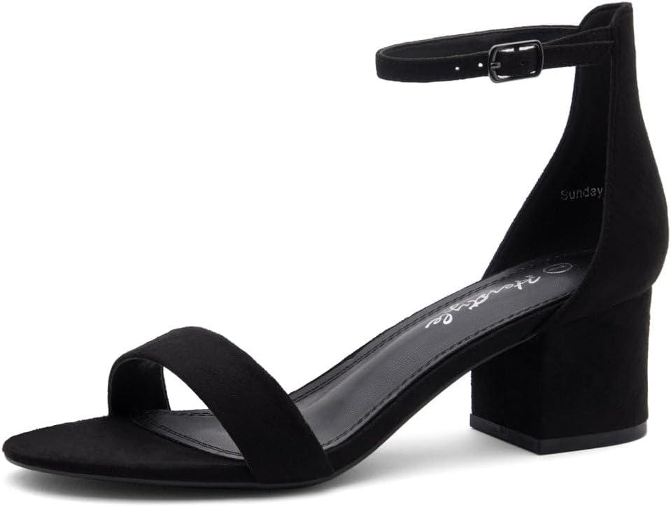 Herstyle Womens Low Heels  Open Toe Chunky Block Heeled Sandals with Ankle Strap | Comfortable Dressy Short Heels for Prom, Wedding, Party & Office (8.5, Black)