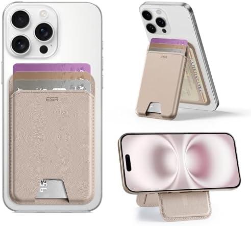 ESR Aura for MagSafe Wallet with Adjustable Stand, RFID Blocking, 5 Card Holder for Phone Case, Slim Magnetic Wallet for iPhone 17e/17/16/15/14/13/12 Series, Not for 13/12 Mini,Desert Titanium