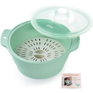 Collapsible Silicone Microwave Vegetable Steamer with Removable Steam Rack, AODISTUCE 42oz BPA-Free Silicone Steamer for Cooking Fresh & Frozen Vegetables Dumplings Buns Prep Meal, Dishwasher Safe