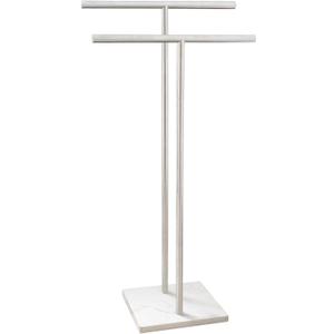 40 Inch Standing Towel Rack Double-T Shape Tall Bath Towel Sheet Holder with Marble Design Base for Bathroom Floor Next to Tub or Shower 2 Tier Towel Holder Stand Stainless Steel Brushed Nickel