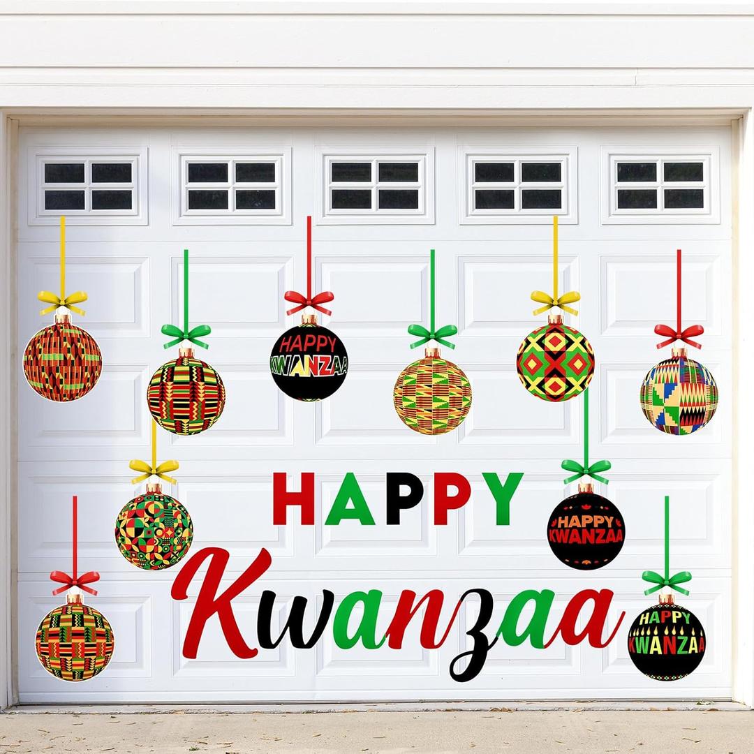 32 Pcs Kwanzaa Magnets for Garage Door Refrigerator Magnets Decorations Happy Kwanzaa Decoration Kente African Black Christmas Ball Home Decor