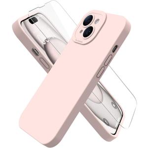 Magnetic for iPhone 15 Case with Screen Protector - Wireless Charging Compatible - Upgraded Camera Protection - Silicone Shockproof Protective Phone Case for iPhone 15 6.1" - Light Pink