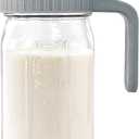 Breast Milk Pitcher Jug - 32 oz Glass Mason Jar Airtight Pitcher with Pour Spout Handle for Breastmilk, Iced Tea, Ice Drinks Storage Container (Gray)