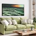 VAYIMDH Ocean Wave Wall Art, Green Sunset Seascape Canvas for Living Room Decor 29"x58"