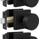 Goldenwarm Black Door Knobs Closet, Zinc Alloy Square Ball Matte Black Passage Door Knobs for Hallways, Kitchens, Heavy Duty Passage Door Knob Bulk - Modern & Stylish(3 Pack)