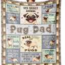 Pug Gifts for Men, Pug Blankets 60''x50'', Pugs Gifts for Lovers Dad, Puppy Gifts for Boy, Gifts for Pugs Dog Owners Lovers Man Decorations Throw Blanket for Christmas Fathers Day Birthday