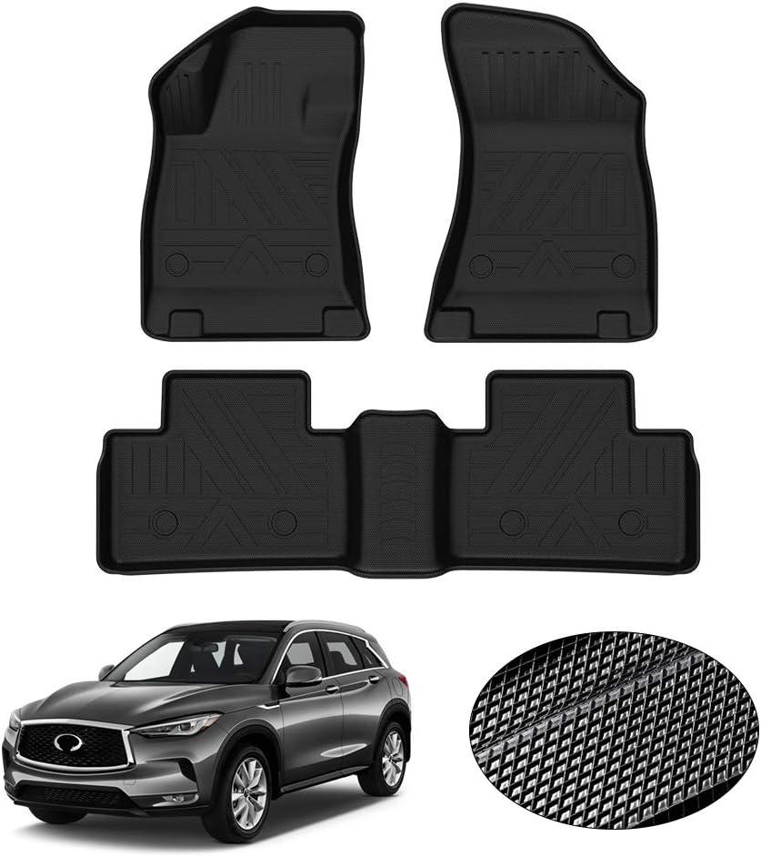 KUST All Weather Floor Mats for 2019-2025 Infiniti QX50/2022-2025 QX55 Accessories Car Mats 1st & 2nd Row Floor Liners, TPE Rubber Raised Edge