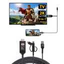 Universal 3-in-1 HDMI Mirroring Cable (6.6FT), Lightning/Micro USB/USB C to HDMI Adapter for All iPhone, Android Phones, iPad, Support 2K 60Hz 1080P Mirroring to Projector/Monitor/TV